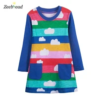 zeebread 2021 princess girl dresses with pockets fashion stripe baby clothes clouds print toddler frocks long sleeve costume