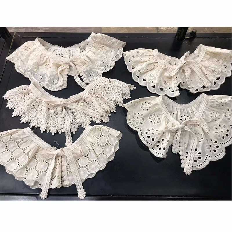 Женская детская шаль воротник кружевной отворот однотонная ажурная рубашка