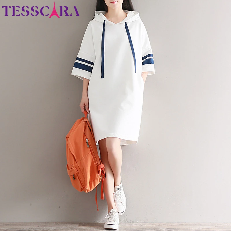 Женское платье с капюшоном TESSCARA Повседневное Свитшот в Корейском стиле сарафан