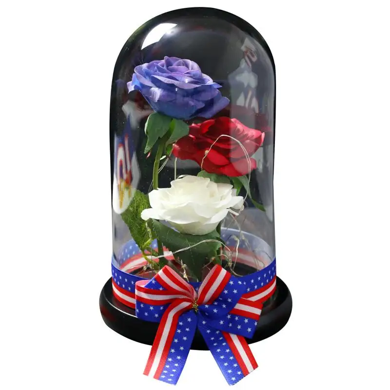 

1pc American Independence Day Artificial Rose Decor Festival Rose Lamp Decor Lighting Simulation Rose Glass Lamp Festival Gift
