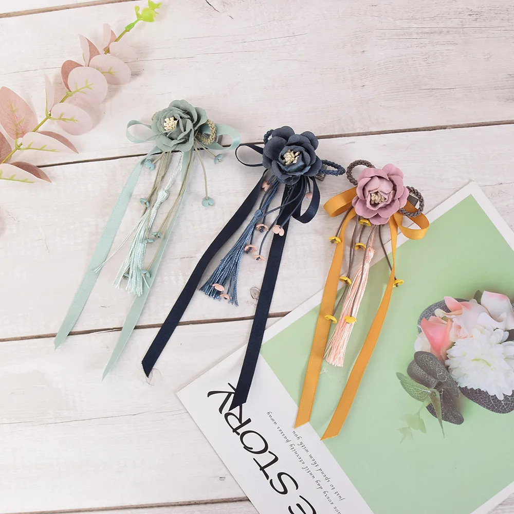 

New 1PC Costume Chinese style Hanfu tassel ribbon hairpin handmade flower headdress cute bow headdress