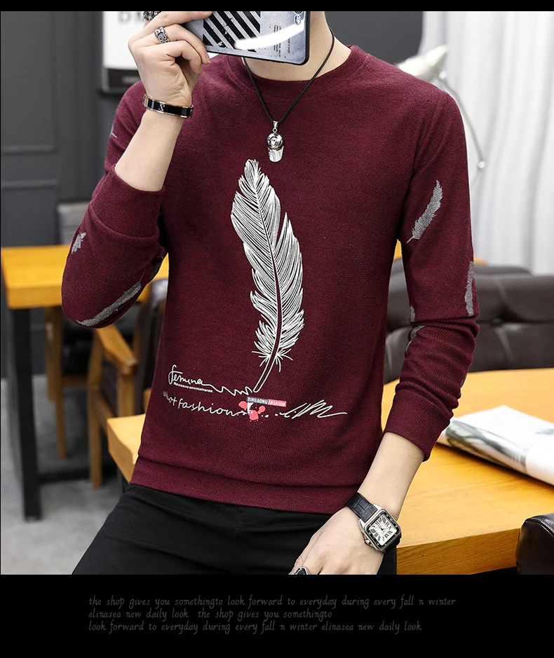 Мужская Флисовая кофта с длинным рукавом круглым вырезом и принтом весна