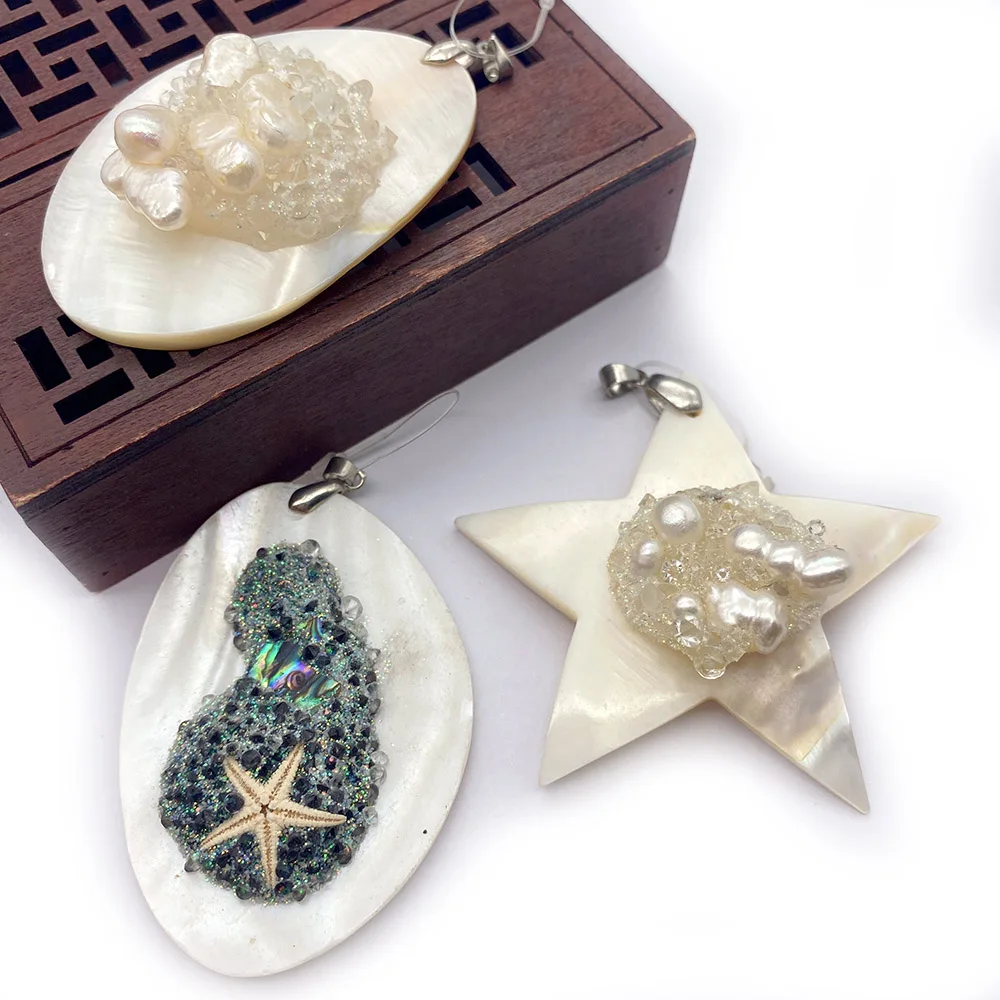 1pc Natural Freshwater Shell White Irregular Five-pointed Star Inlaid Starfish Pearl DIY Jewelry Necklace Accessories Gift