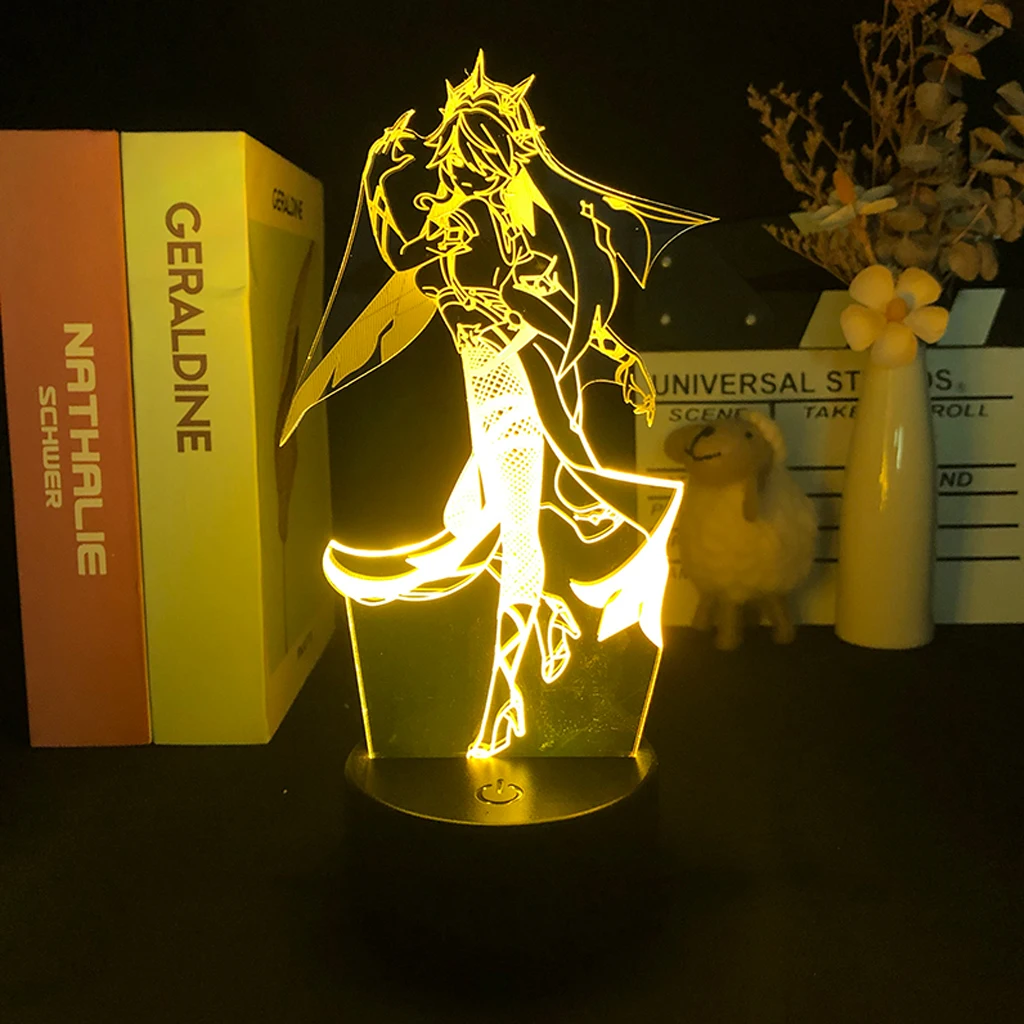 

Genshin Impact 3D LED Atmosphere Illusion Sunset Lamp Hot Anime Figure Game Night ROSARIA Light For Room Decor Indie Kids Gift