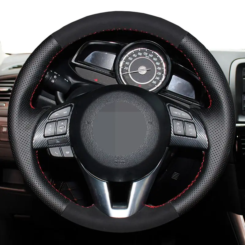 

Hand-Sewing Suede Black Steering Wheel Cover For Mazda 3 Mazda 6 2013-2017 Mazda 2 2015-2017 CX-5 2012-2017 CX-3 CX-4 2016