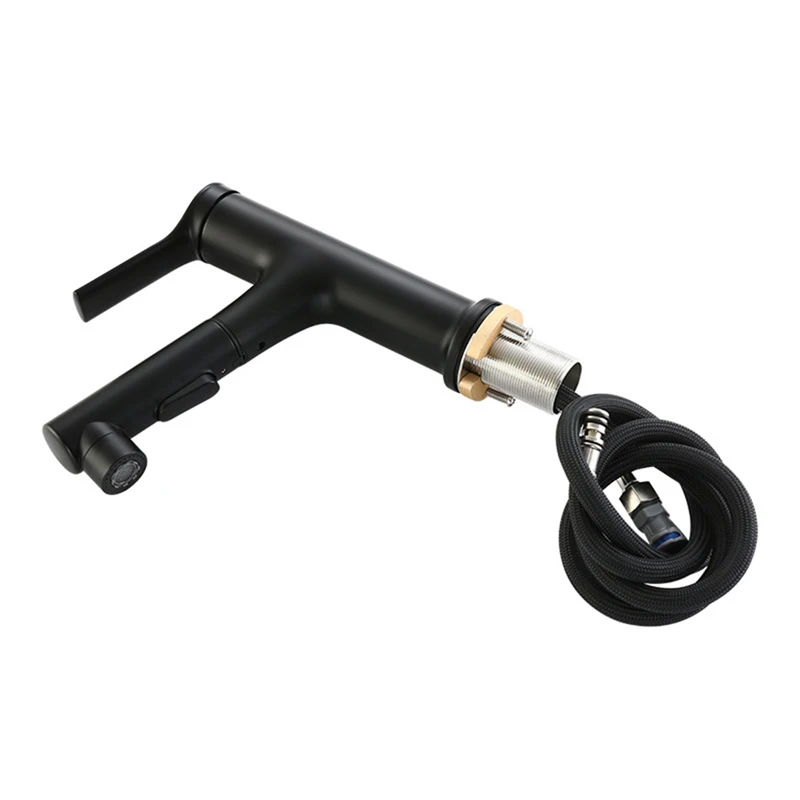 

Black Brass Zinc Alloy Paint Faucet Bathroom Pull Out Rinser Sprayer Basin Sink Faucet Gargle Brushing 2 Mode Hot Cold Mixer Tap