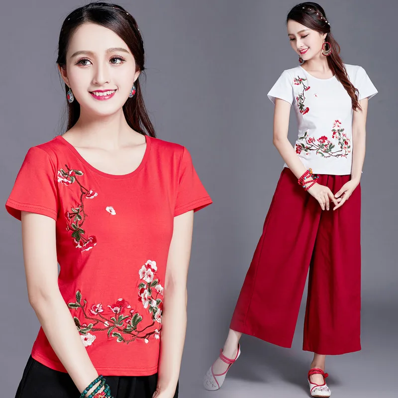 Футболка женская модная в народном стиле Повседневная рубашка элегантный