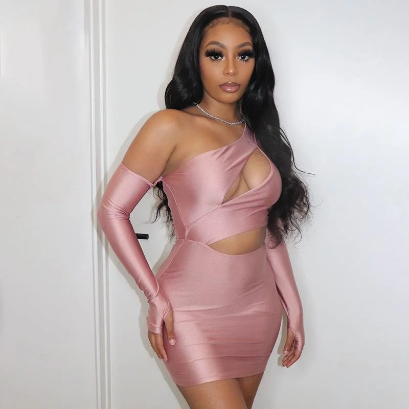 

Luxury Dress Women Hollow Out One Shoulder Women's Dresses Skinny Temperament Slim Dresses Night Club Female Dresses Woman
