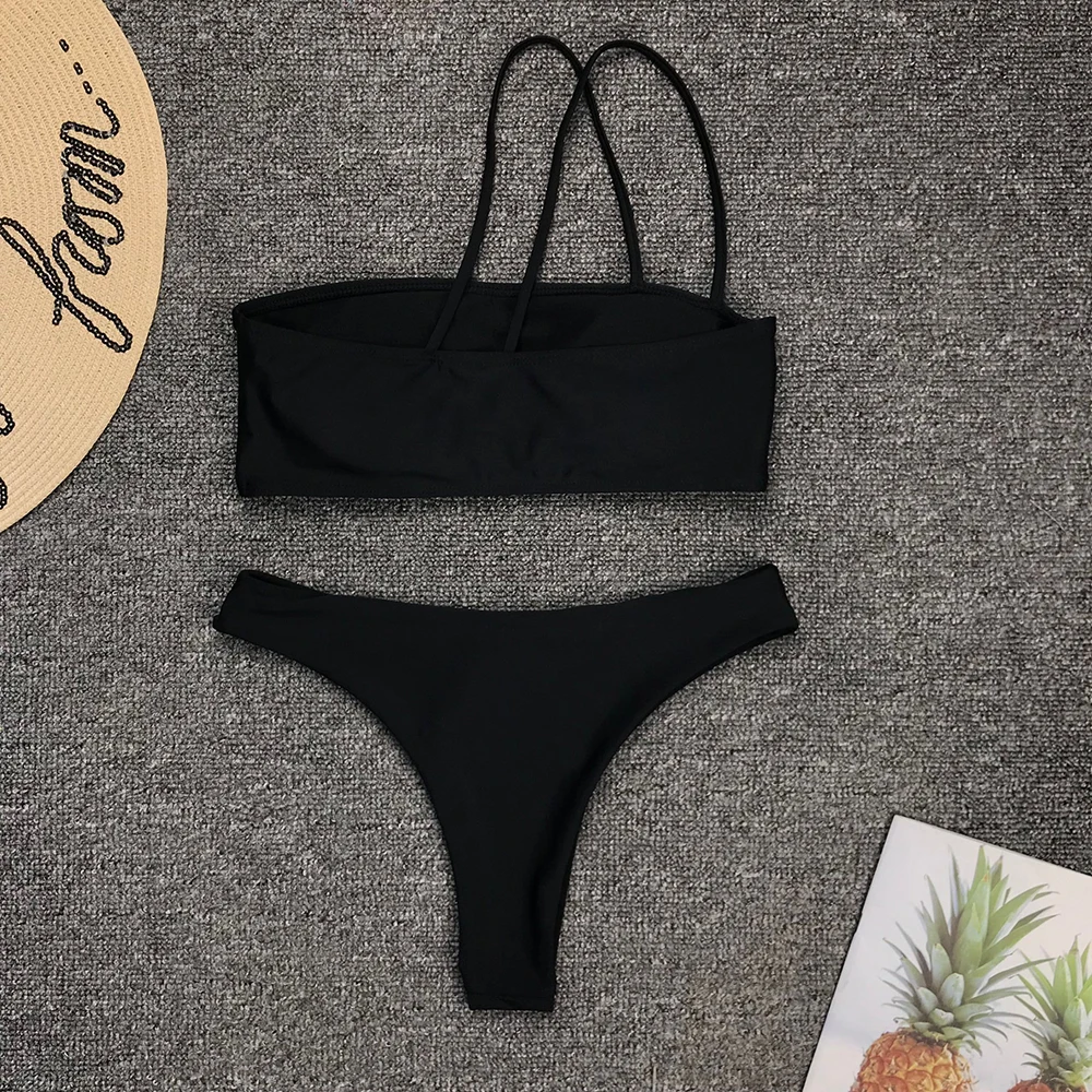 

IMANFive Sexy Black Bikinis 2019 New Arrival Padded Push Up Bikini Irregular Thong Swimsuit Swimwear Women Brazilian Biquini