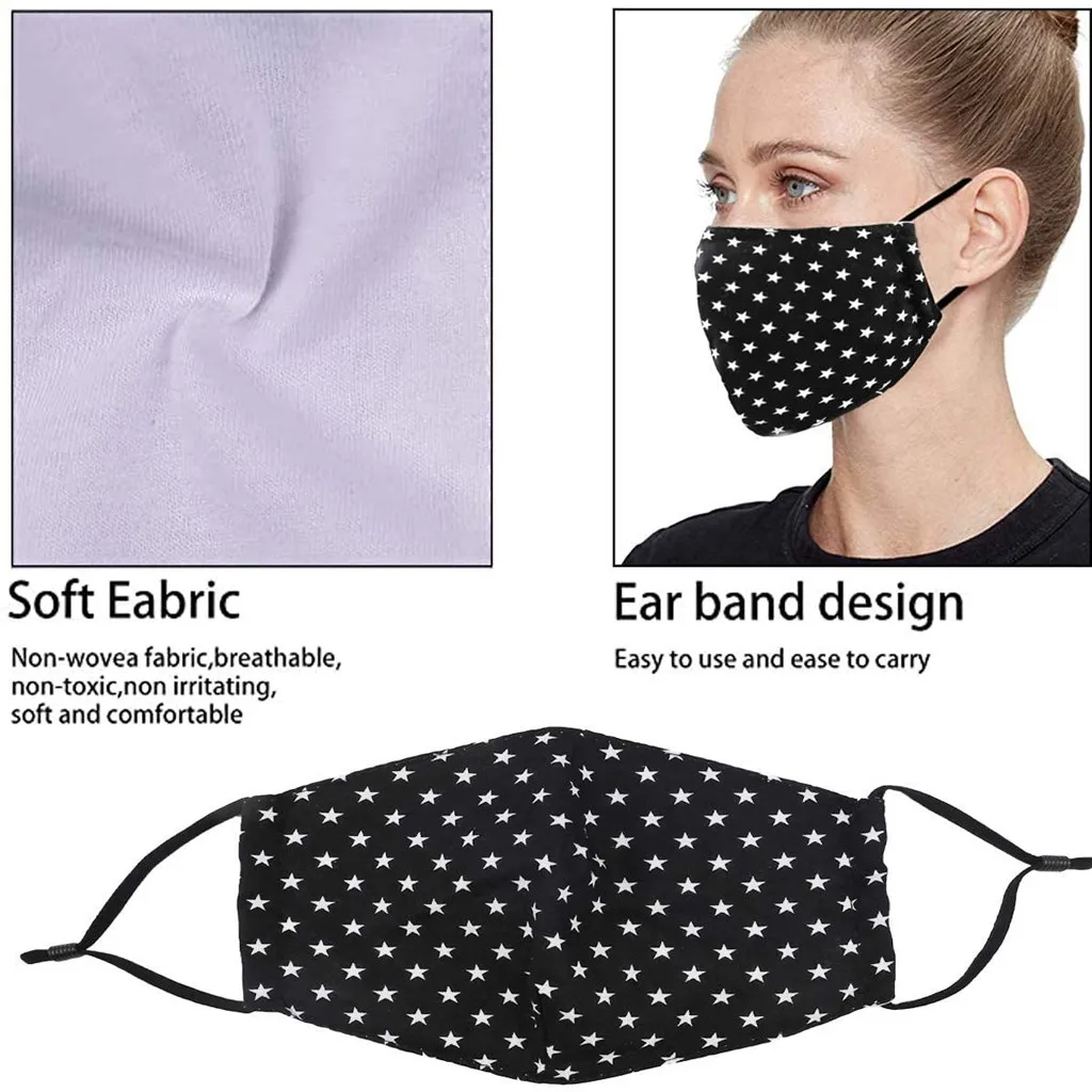 

3PCS Fashion Cloth Face Mask Adult Reusable Adjustable Mouth Mask 10PCS Filters Dustproof Washable Mascarillas Outdoor d5