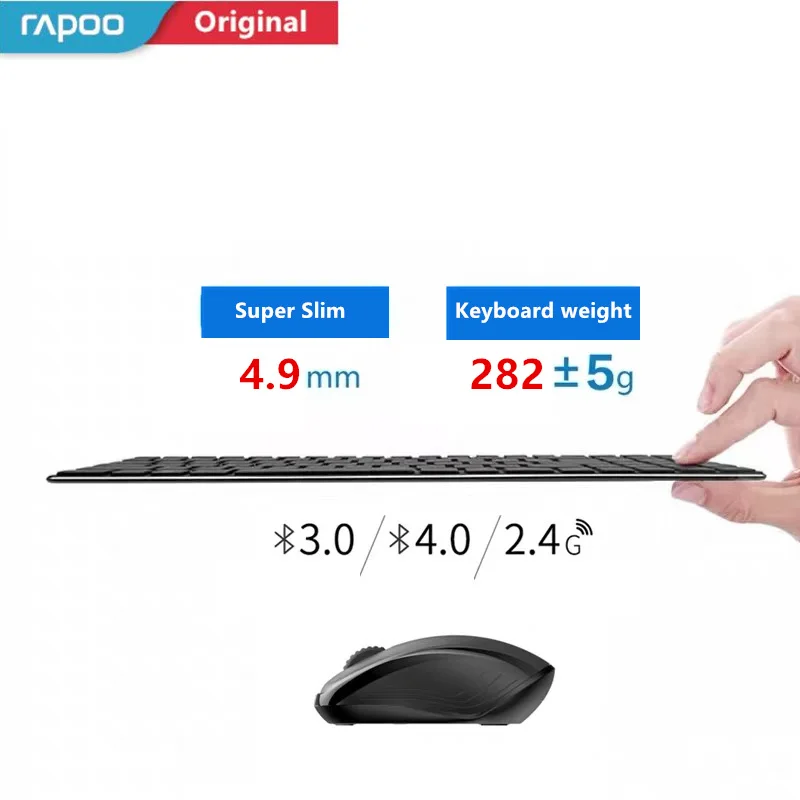 Rapoo 9060M многомодовая Бесшумная Беспроводная клавиатура мышь комбо Bluetooth 3,0/4,0 RF 2,4G переключение между 3 устройствами