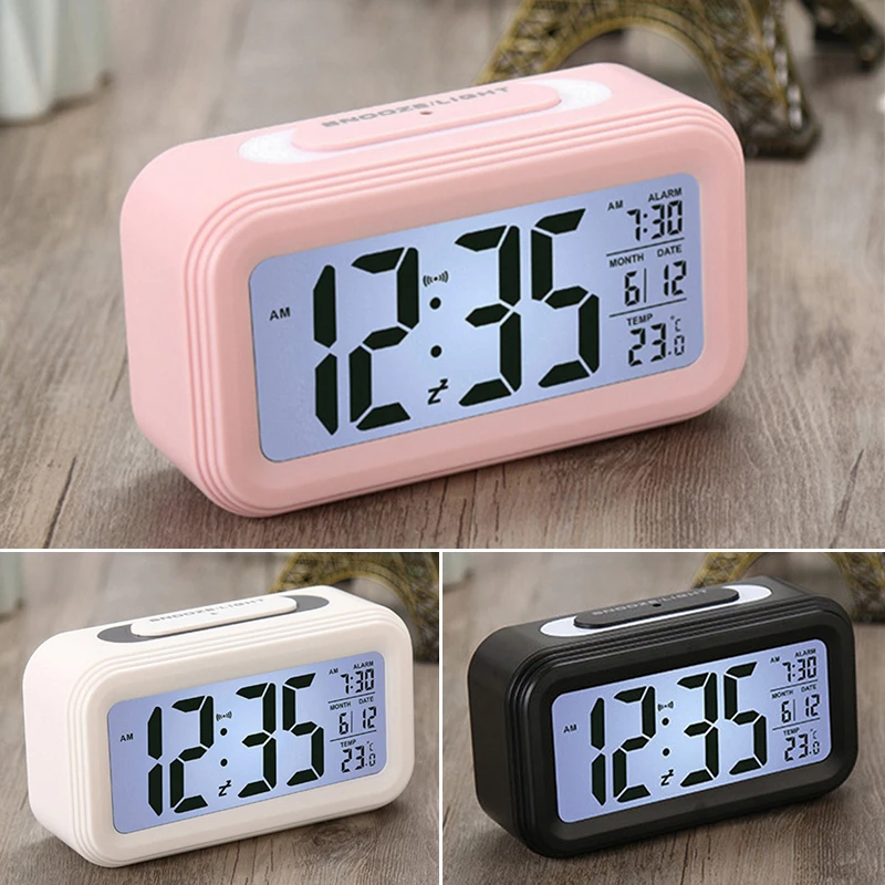 

Alarm Clock White/Black/Pink Electronic Digital Bedside LED Snooze Alarm Clock Time Temperature Display Day Night Mode Clock