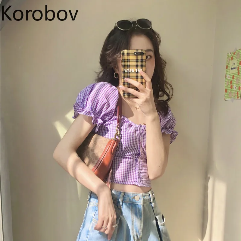 Женские винтажные блузки Korobov приталенные рубашки с квадратным вырезом в