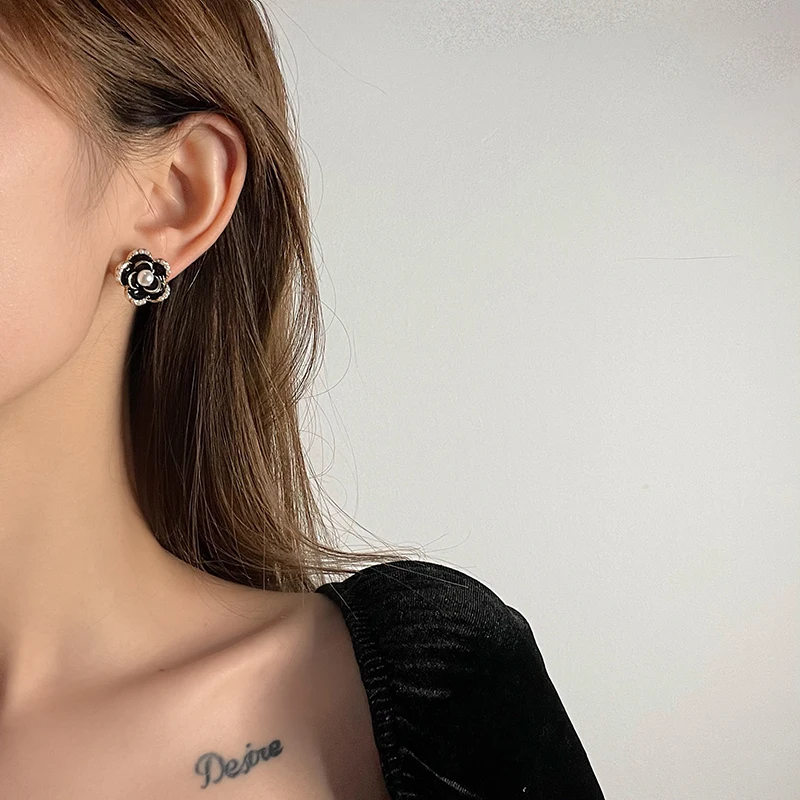 Корейские и японские серьги гвоздики для женщин девушек цветок камилия жемчуг