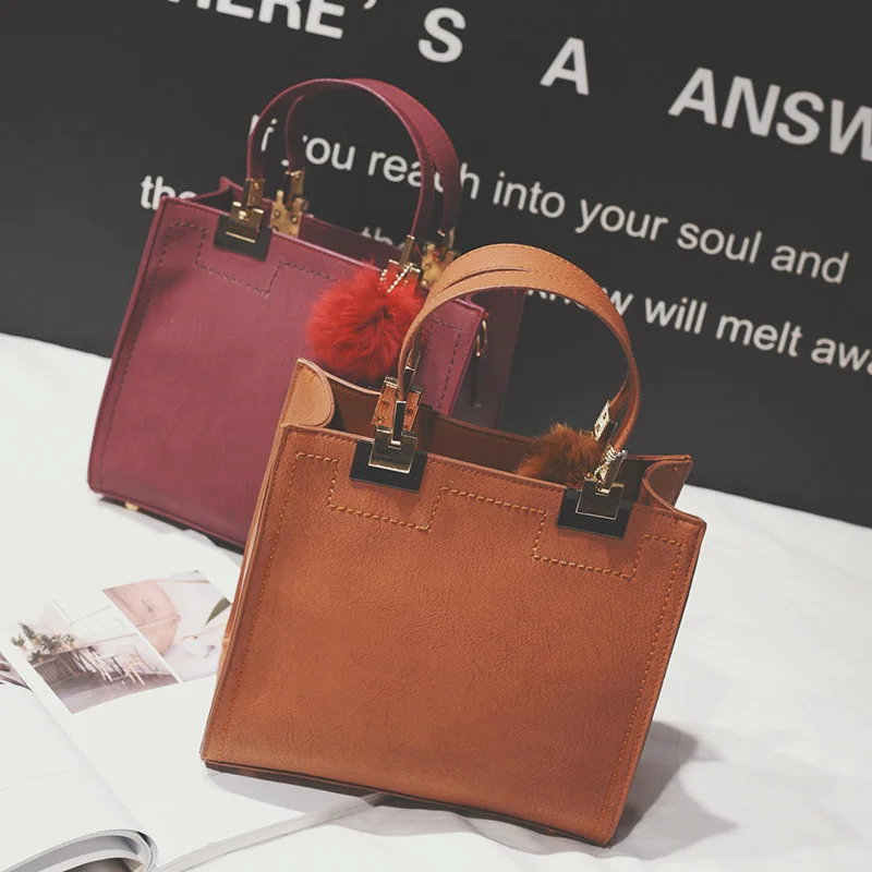 

Fashion 2018 Designer Brand PU Leather Women Handbags Hairball Ladies Shoulder Bags Messenger Bag Female Travel Bag women bag