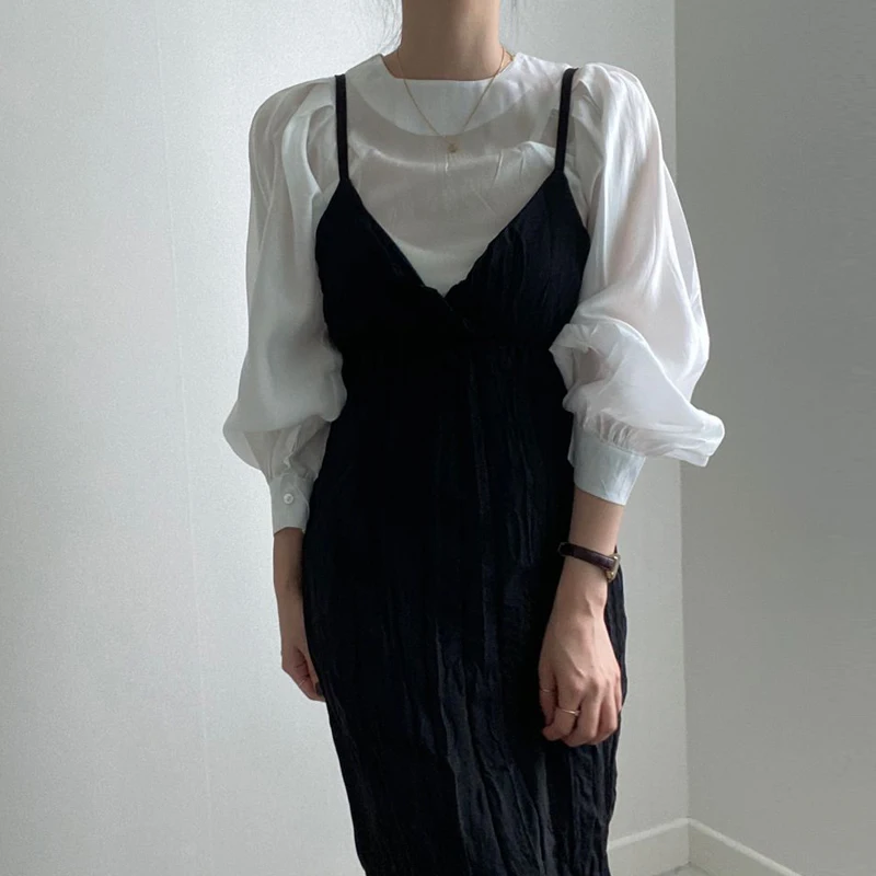 Женская блуза с круглым вырезом длинным рукавом-фонариком | одежда