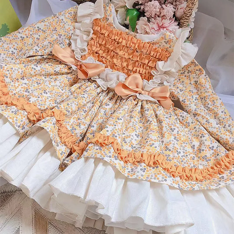 Autumn Spanish Children's Dress Pompong Princess Baby Girls Birthday Wedding Christmas Thanksgiving | Детская одежда и обувь