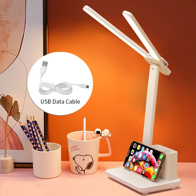 

Double Head Desk Lamp Led Foldable Reading Lamp for Children Mobile Phone Bracket Desk Study Light Bedroom Portable Table Light