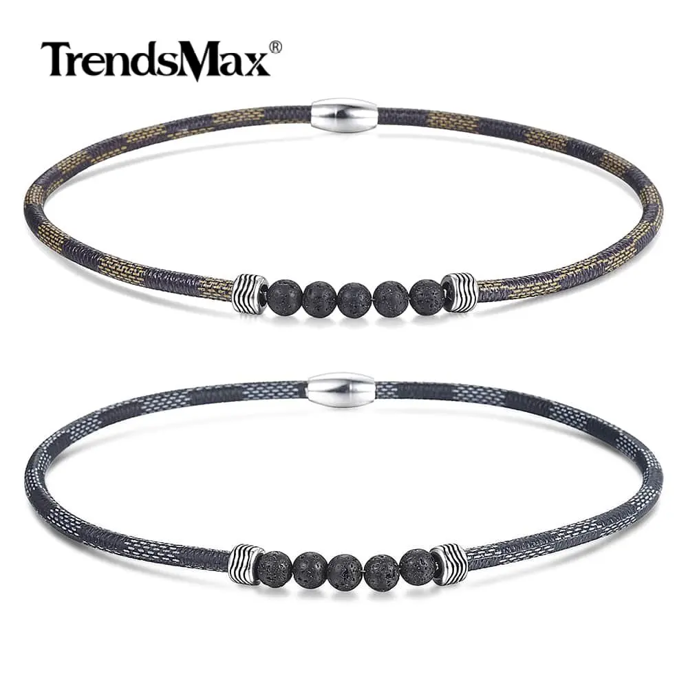 Черное колье из лавы и камня кожаное ожерелье для мужчин мальчиков бусы с