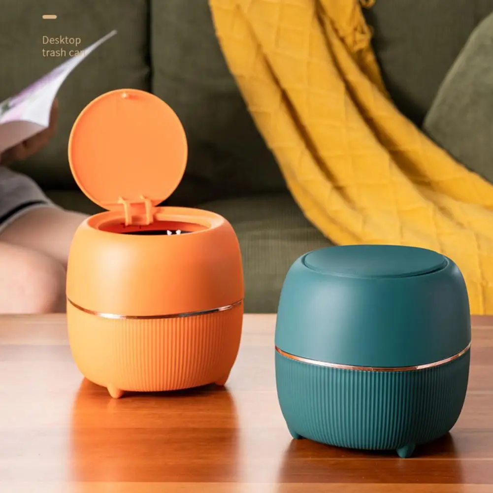 

Desktop Trash Can Round Pressing Type with Lid Large Caliber Mini Garbage Bin Wastebasket for Household