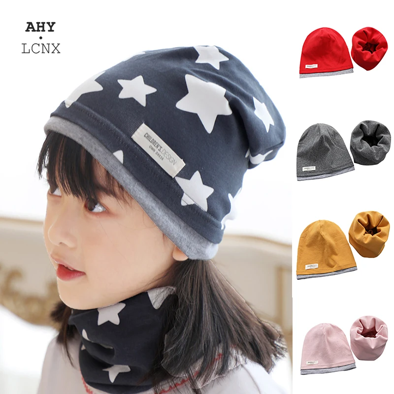 

2 Pcs/Set Cotton Baby Hat Scarf Set Autumn Winter Thicken Children's Scarves Hats Solid Kids Beanie Baby Girl Boy Warm Beanies
