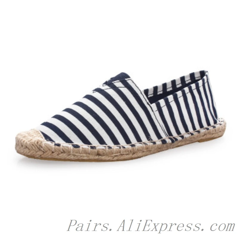 Blue Medium Stripe Женские Дышащие Туфли-лоферы на плоской подошве; сезон весна-осень; льняная обувь в рыбацком стиле; парусиновая обувь для вождения без застежки; эспадрильи в полоску унисекс - Цвет: Blue Medium Stripe