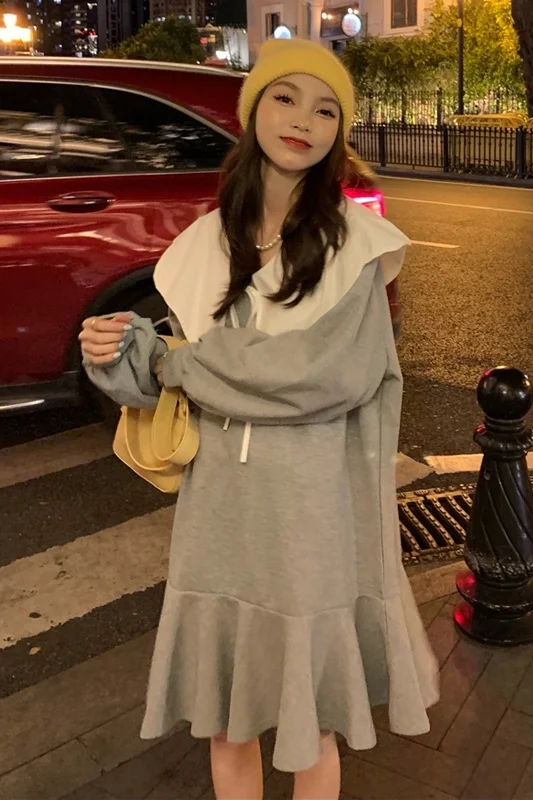 Платье женское осеннее с большими лацканами и длинными рукавами | Женская одежда