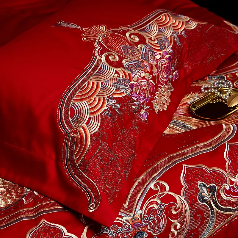 Новый роскошный 60S Египетский хлопок красный набор свадебного постельного белья