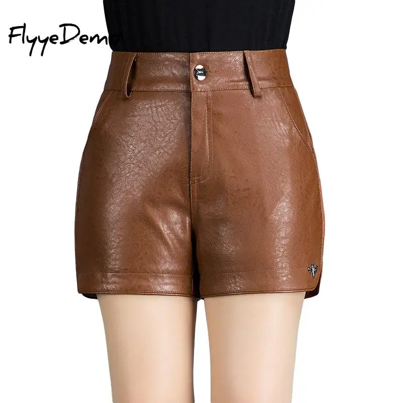 

Hot Sale Short Autumn Winter New Warm PU Womens Booty Short Beaded Leather Boots Black Brown Sexy Mini Dance Shorts Plus Size