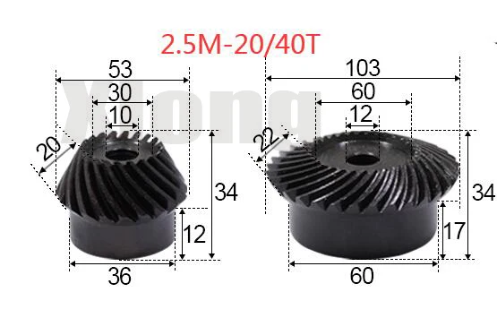

2.5M-20 / 40Teeths 1: 2 Ration Precision Spiral Bevel Gear Spiral Bevel Gear 1.4g