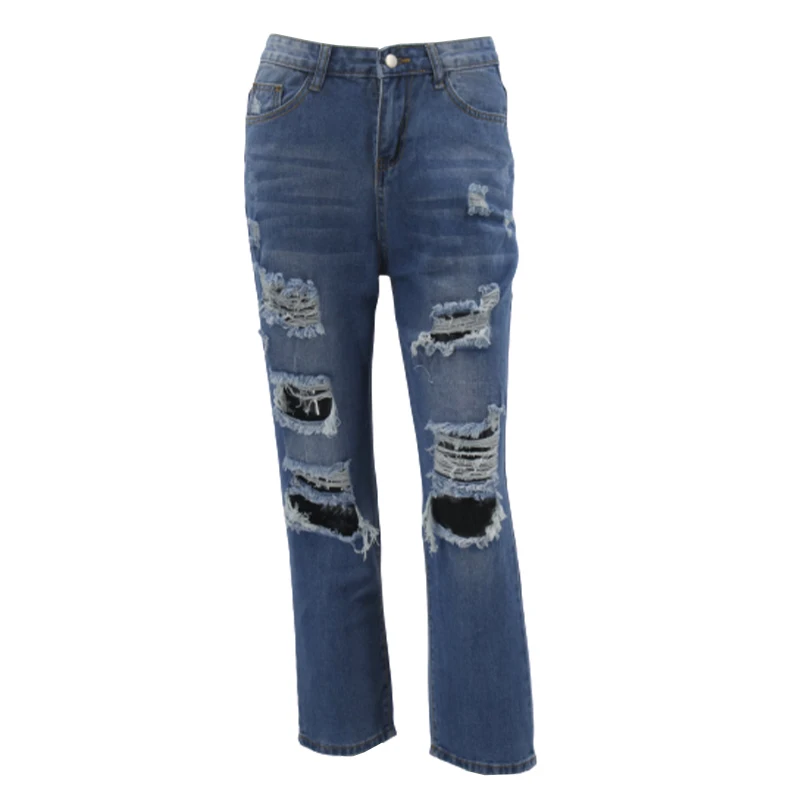 

Fringes Ripped Hole Mid Waist Women's Jeans Pocket Button Straight Female Denim Pant 2021 Autumn Streetwear Casual Ladies Pants