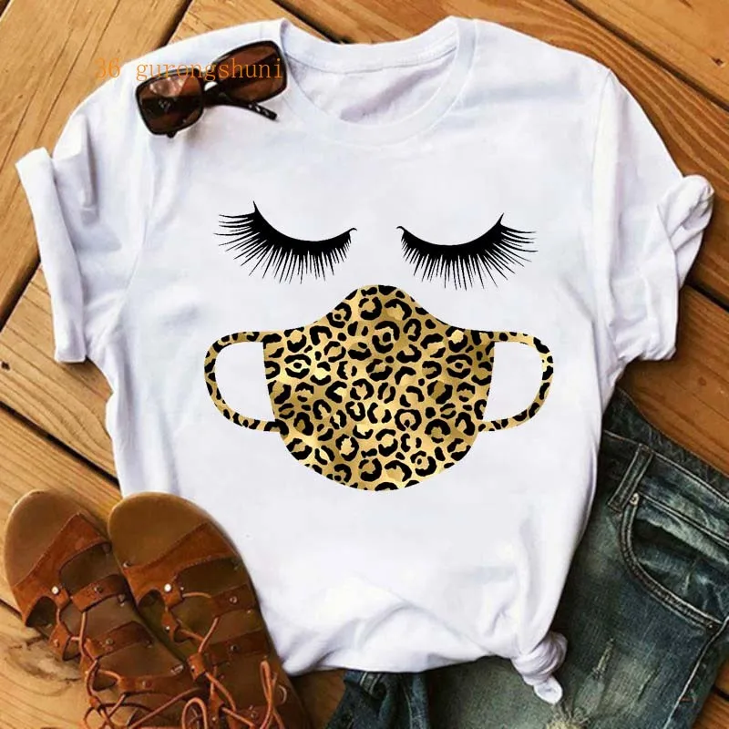 

Eyelashes With Facemask Vintage T-shirt Women White Short Sleeves Tshirts Girls Shirts Harajuku 90s Aesthetic Clothes Tops Tees