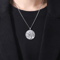 vintage women necklace round tag charms branch leaf carve necklace pendants chain necklaces jewelry for men gift