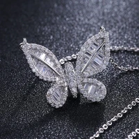 trendy luxury aaa zircon butterfly necklace for women silver color female jewelry wedding accessories birthday party gifts