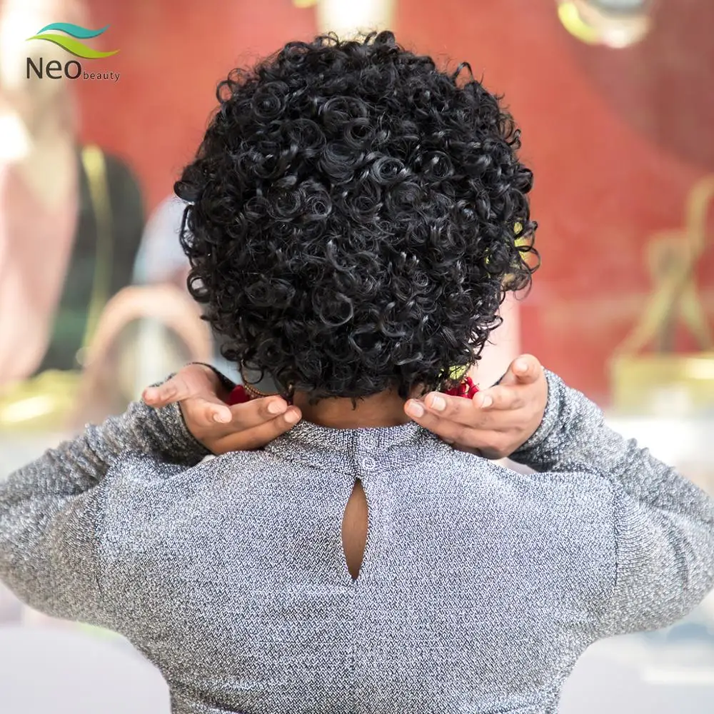 Парик из человеческих волос для чернокожих женщин однотонный кудрявый