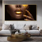 Абстрактное женское лицо с золотыми жидкими изображениями, холст, живопись, плакаты и принты для современной гостиной, настенное художественное украшение