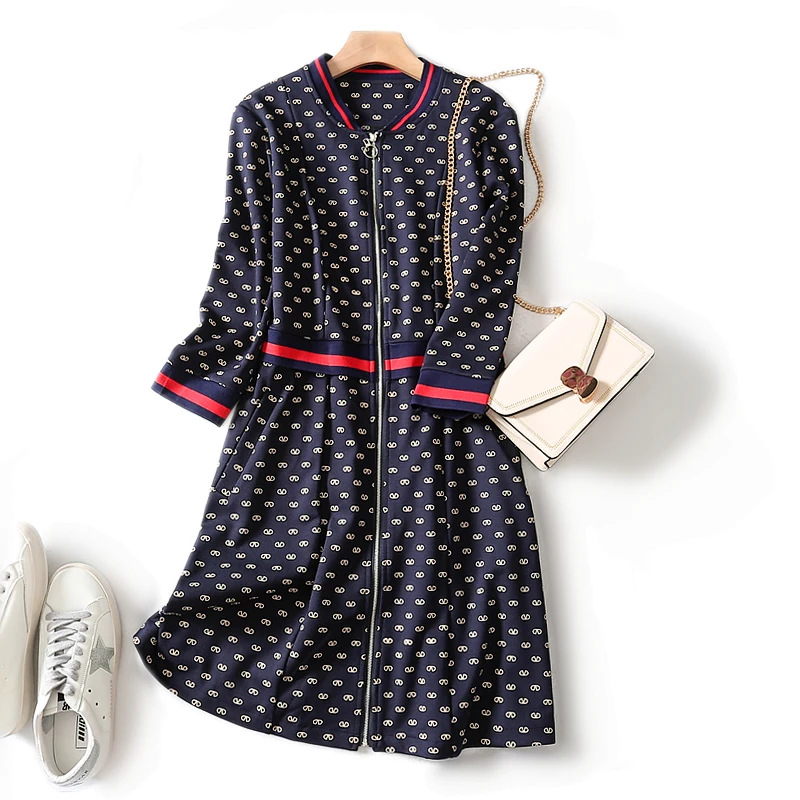 Женское платье трапеция с принтом на молнии рукавом 2020|Женские платья| |