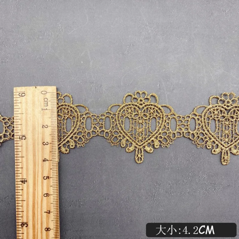 5Yds 4.2cm Wide Golden Heart-shaped Hollw Fabric Diy Wedding Fluorescent Lace Gold Thread Embroidery Accessories Trim - купить по