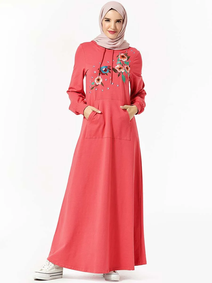 Мусульманское Платье макси с капюшоном женский спортивный костюм цветочной