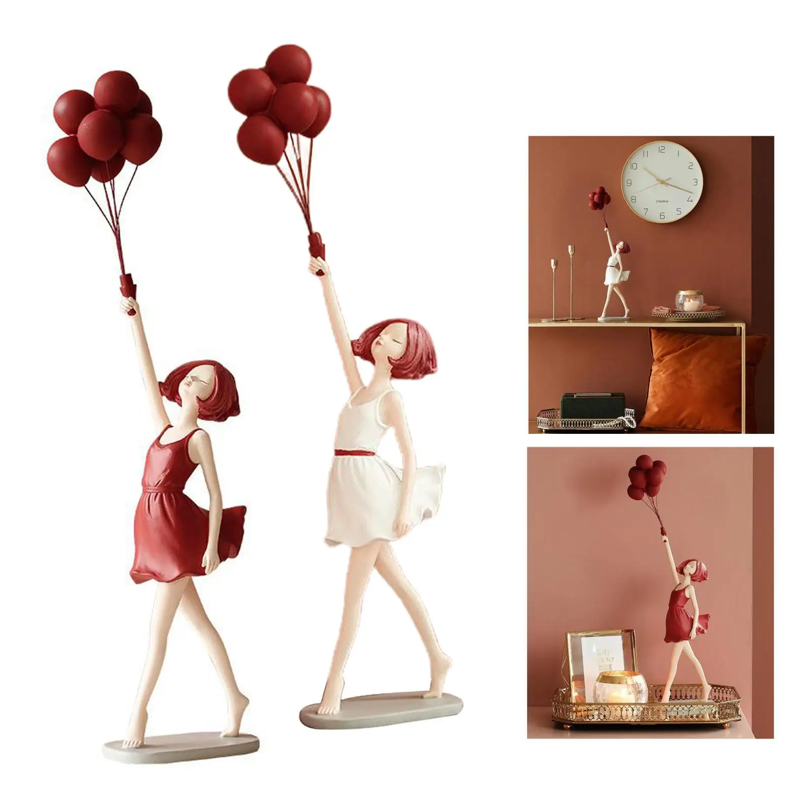 

Balloon Girl Shaped Sculpture Ornament, Nordic Style Ornament Crafts Stand, for