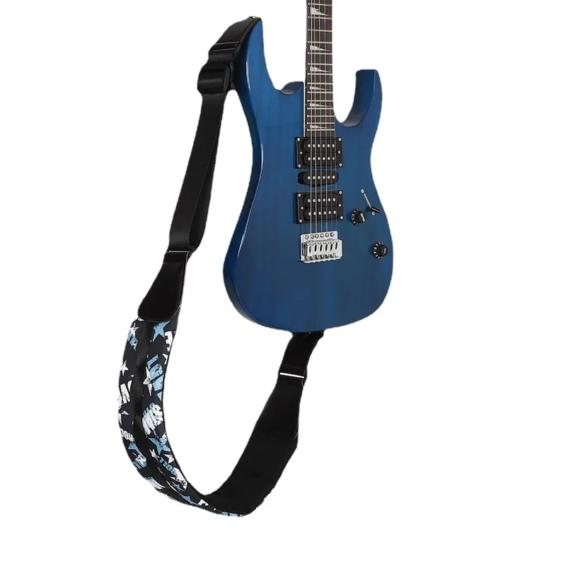 

Musical Instrument Accessories Thick Quilted Decompression Guitar Bass Strap Blue and White Star Strap