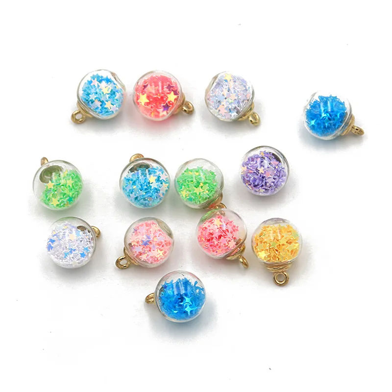 

10pcs 8 color 16mm transparent glass ball pendant and bracelet necklace jewelry accessories box DIY earrings