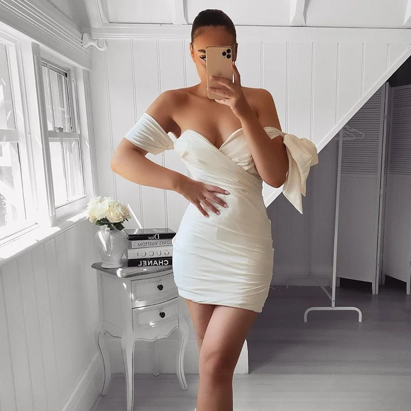 Элегантное платье NewAsia с рукавом-бантом женское пикантное мини-платье открытыми