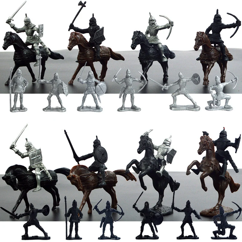 

28pcs/set Medieval Military War Simulation Warriors Ancient Soldier Horses Cavalry Military Figures Model for Kids Gift