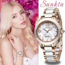 SUNKTA Luxury Crystal Watch Women Gift Waterproof Rose Gold Ladies Wrist Watches Top Brand Bracelet Clock Relogio Feminin Hot