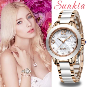 sunkta luxury crystal watch women gift waterproof rose gold ladies wrist watches top brand bracelet clock relogio feminin hot free global shipping