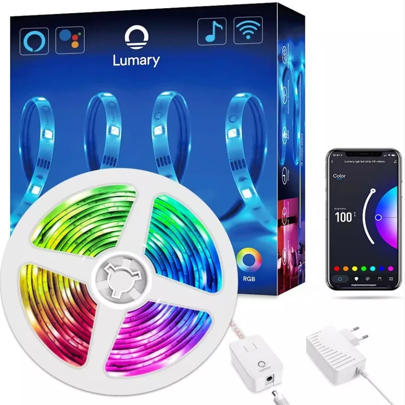 

Умная RGB Светодиодная лента Lumary 5 м/10 м, светодиодная Wi-Fi лента, 16 миллионов цветов, работает с Alexa для спальни, вечеринки, телевизора, кухни