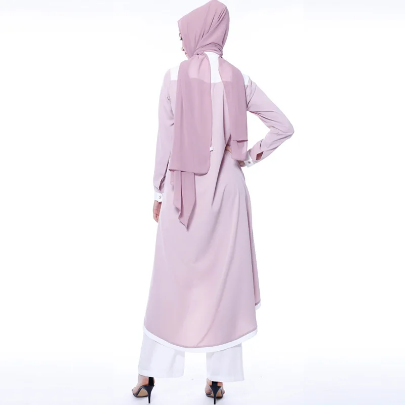 Шикарный мусульманский комплект размера плюс топ с длинными рукавами штаны