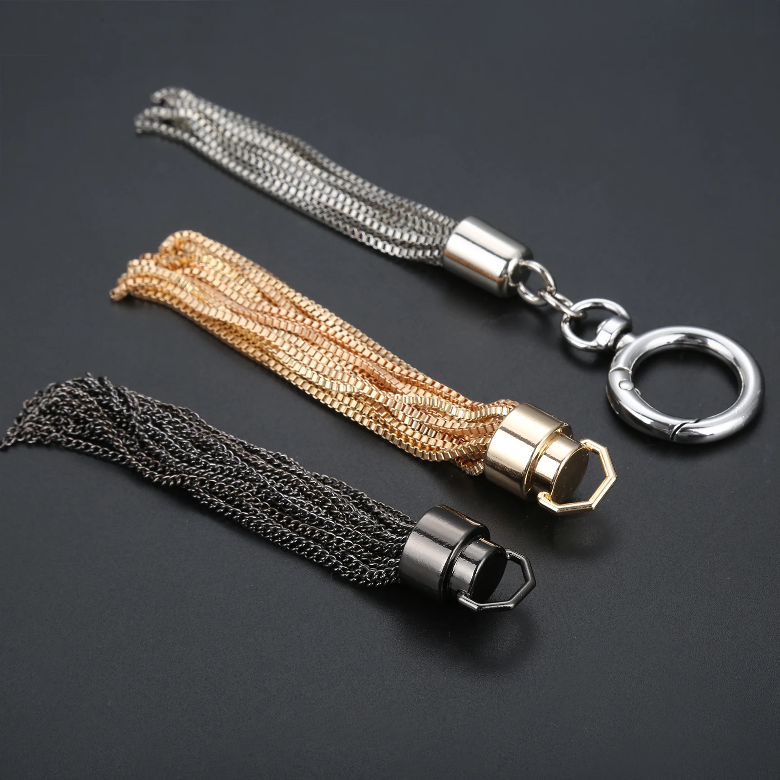 

Metal Chain Tassel Pendant Bag Decoration Handbag Ornament Spring coil Purse Buckle 10cm 11cm 15cm Length Silver Black