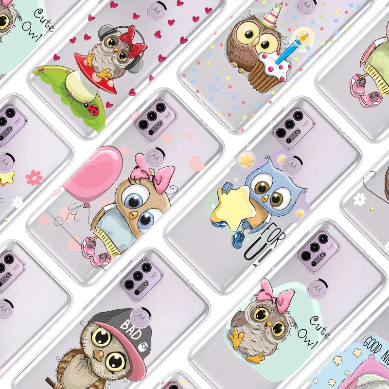 cartoon cute owl phone case for motorola moto g30 g20 g50 g60 e7 e20 e40 g40 fusion g 5g plus g9 play e7 plus power clear cover free global shipping